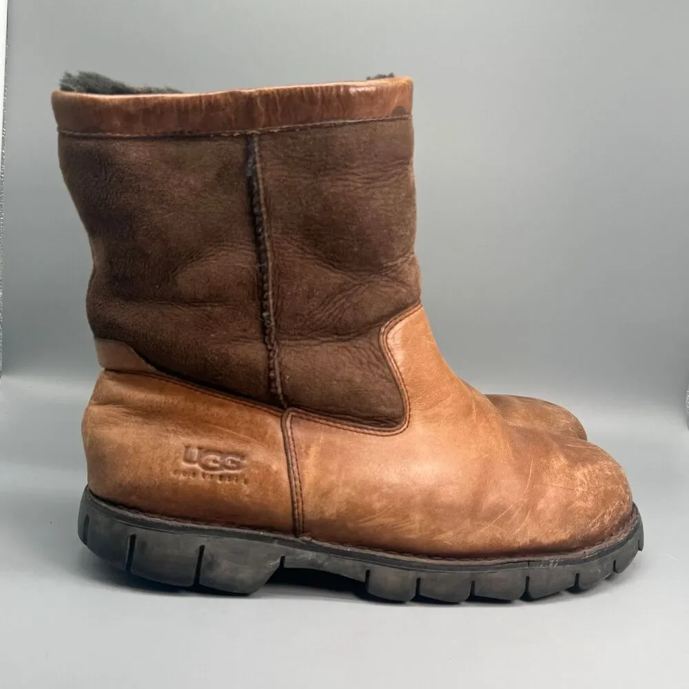 UGG Beacon 5485 Mens 12 Brown Leather Lined Shearling Pull On Ankle Winter Boots